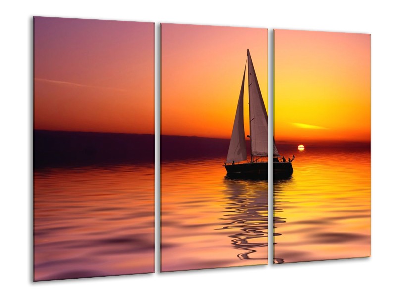 Glas schilderij Boot | Rood, Geel, Zwart | 120x80cm 3Luik