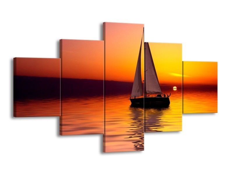 Glas schilderij Boot | Rood, Geel, Zwart | 125x70cm 5Luik