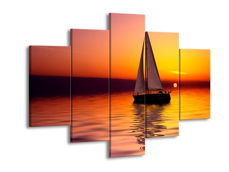 Glas schilderij Boot | Rood, Geel, Zwart | 150x105cm 5Luik