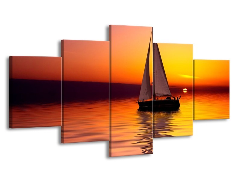 Glas schilderij Boot | Rood, Geel, Zwart | 150x80cm 5Luik