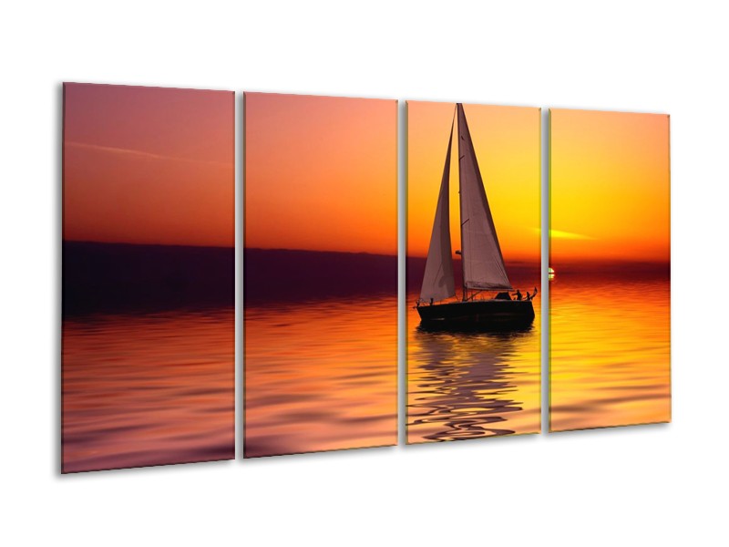 Glas schilderij Boot | Rood, Geel, Zwart | 160x80cm 4Luik