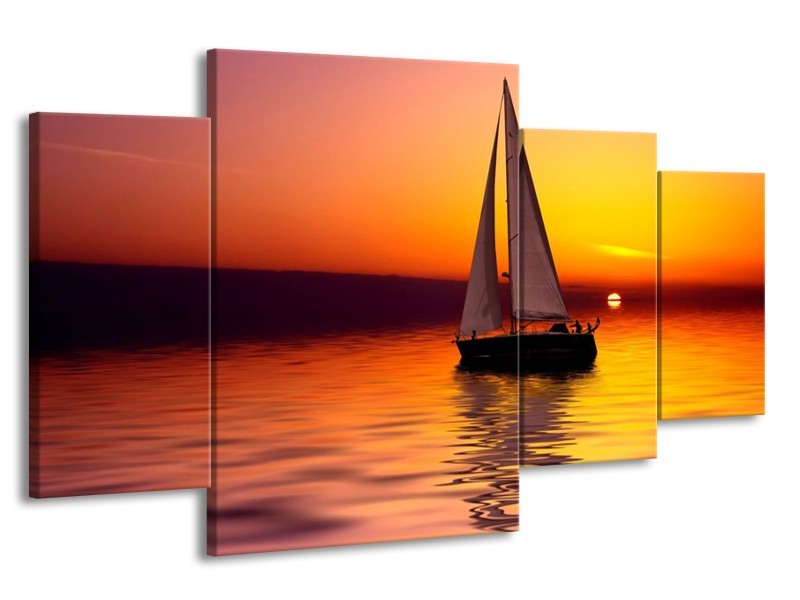 Glas schilderij Boot | Rood, Geel, Zwart | 160x90cm 4Luik