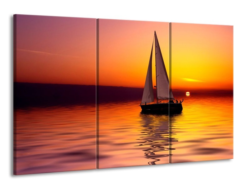Glas schilderij Boot | Rood, Geel, Zwart | 165x100cm 3Luik