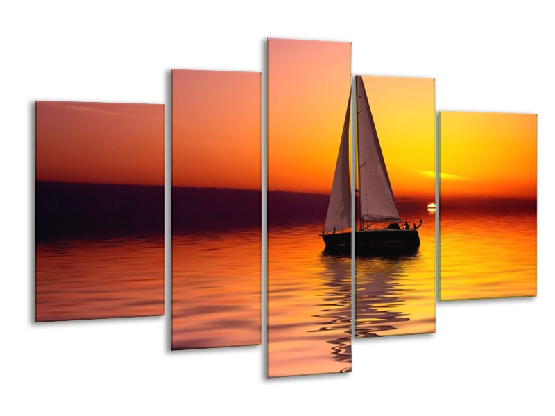 Glas schilderij Boot | Rood, Geel, Zwart | 170x100cm 5Luik
