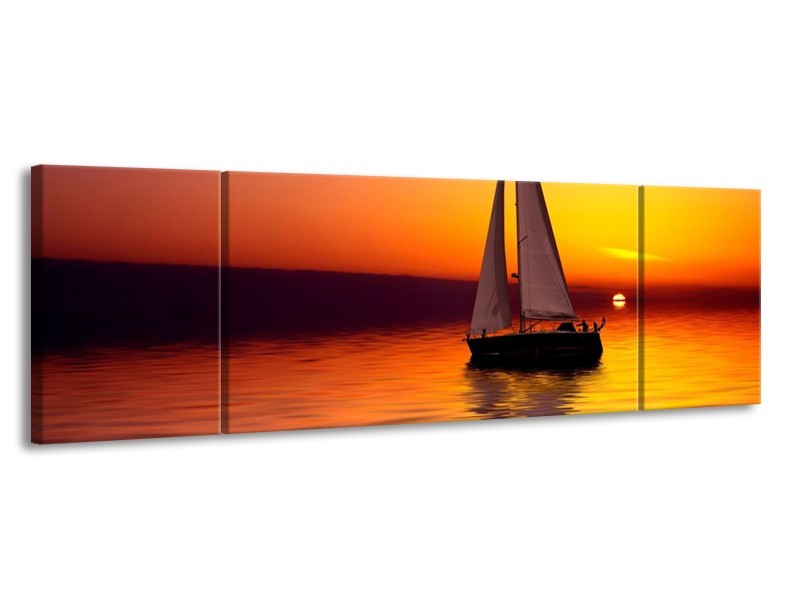 Glas schilderij Boot | Rood, Geel, Zwart | 170x50cm 3Luik