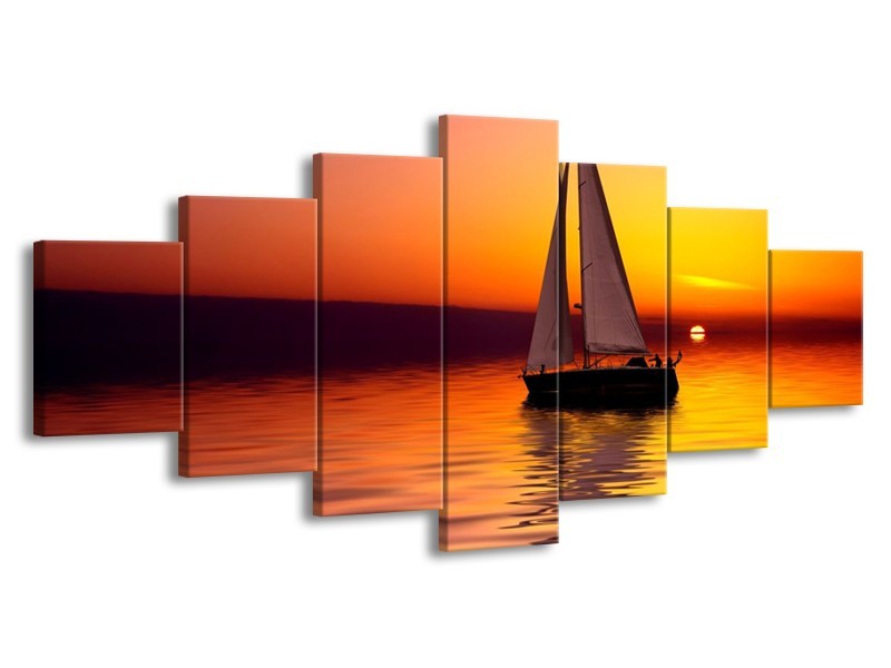 Canvas schilderij Boot | Rood, Geel, Zwart | 210x100cm 7Luik
