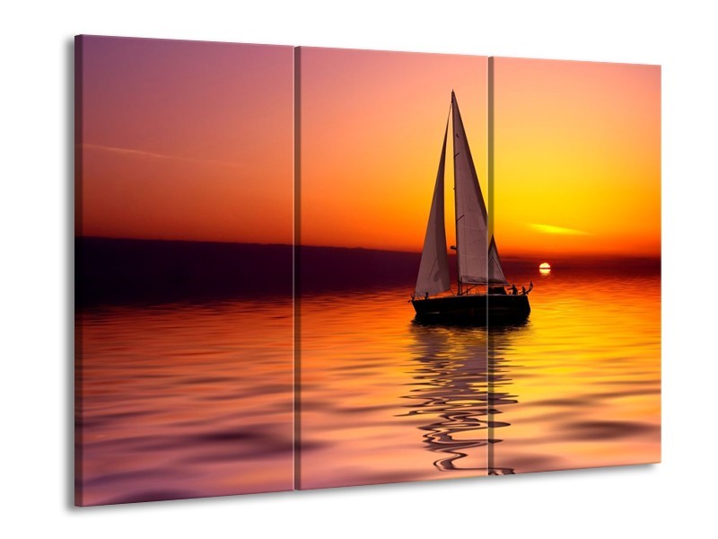 Glas schilderij Boot | Rood, Geel, Zwart | 90x60cm 3Luik