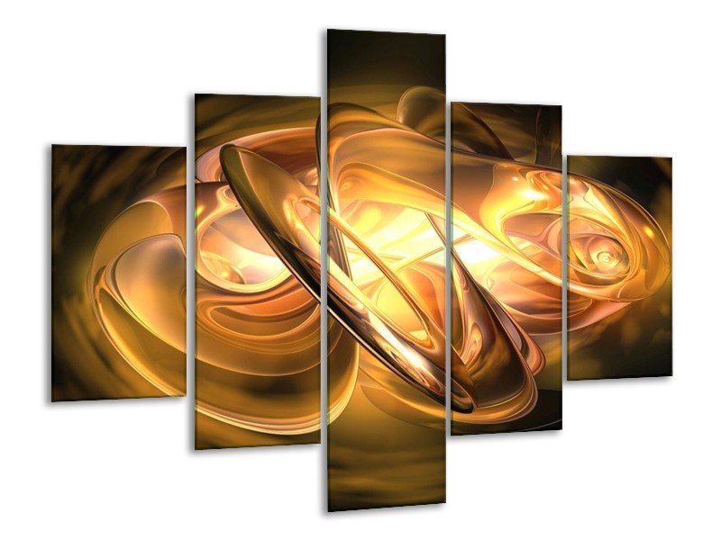 Canvas schilderij Abstract | Geel, Oranje, Bruin | 100x70cm 5Luik