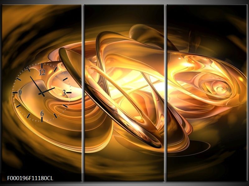 Klok schilderij Abstract | Geel, Oranje, Bruin | 111x80cm 3Luik