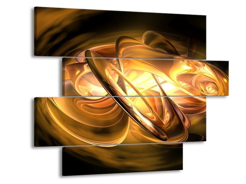 Glas schilderij Abstract | Geel, Oranje, Bruin | 115x85cm 4Luik