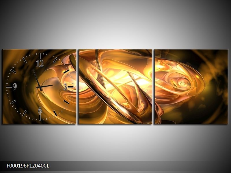 Klok schilderij Abstract | Geel, Oranje, Bruin | 120x40cm 3Luik