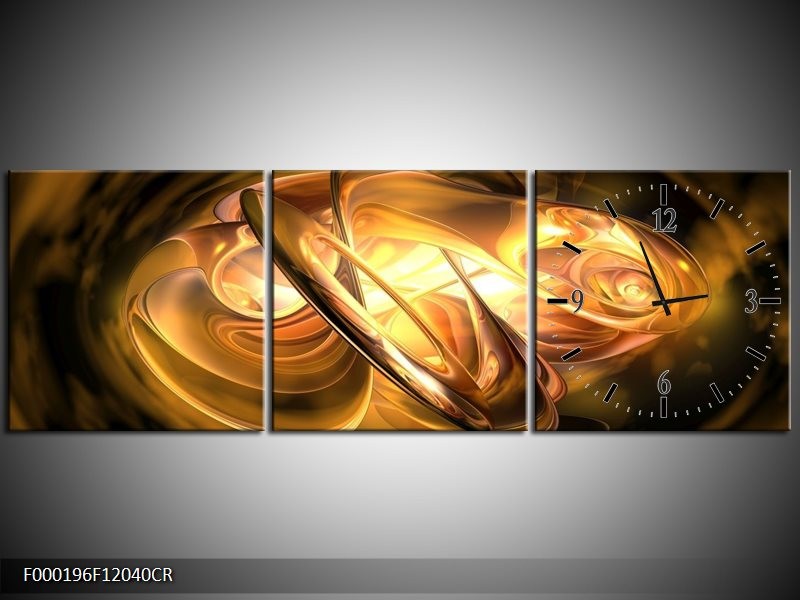 Klok schilderij Abstract | Geel, Oranje, Bruin | 120x40cm 3Luik
