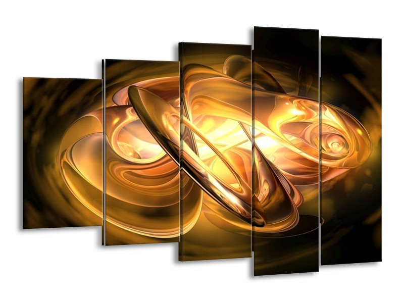 Canvas schilderij Abstract | Geel, Oranje, Bruin | 150x100cm 5Luik