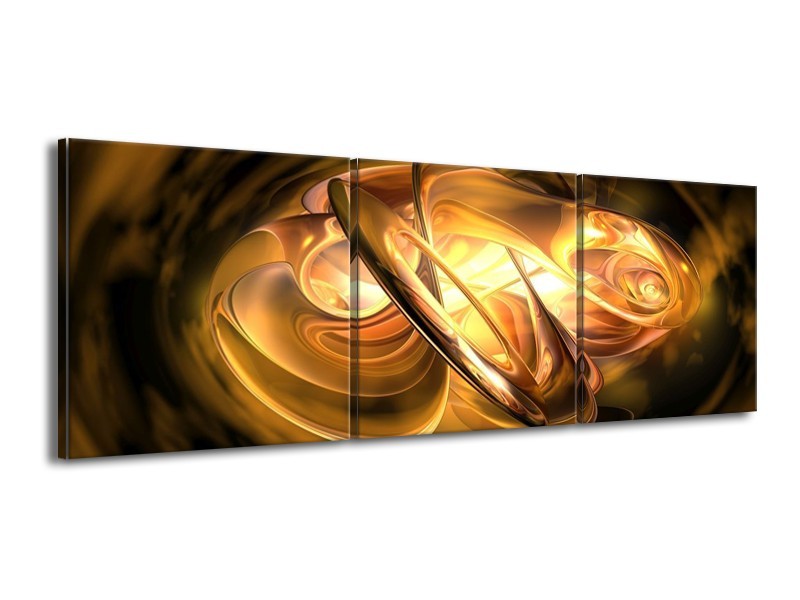 Glas schilderij Abstract | Geel, Oranje, Bruin | 150x50cm 3Luik