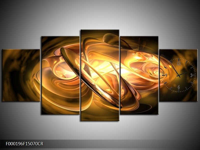 Klok schilderij Abstract | Geel, Oranje, Bruin | 150x70cm 5Luik
