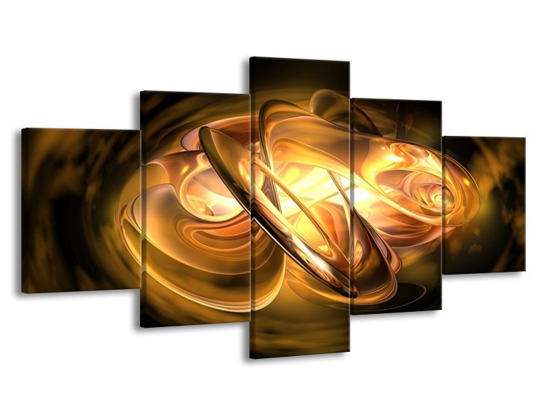 Glas schilderij Abstract | Geel, Oranje, Bruin | 150x80cm 5Luik