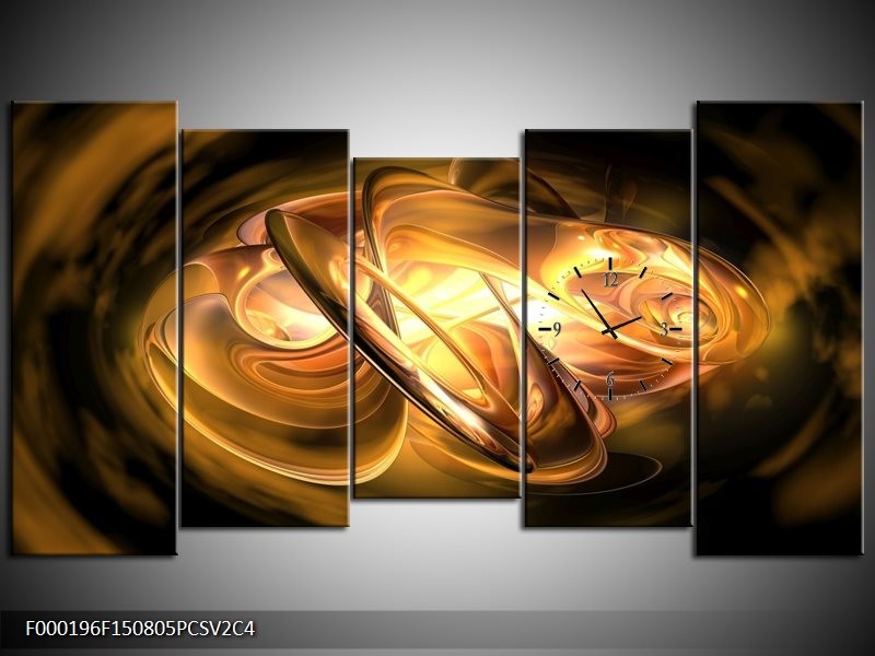 Klok schilderij Abstract | Geel, Oranje, Bruin | 150x80cm 5Luik