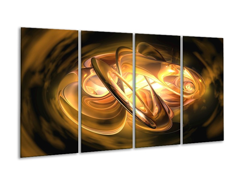 Canvas schilderij Abstract | Geel, Oranje, Bruin | 160x80cm 4Luik