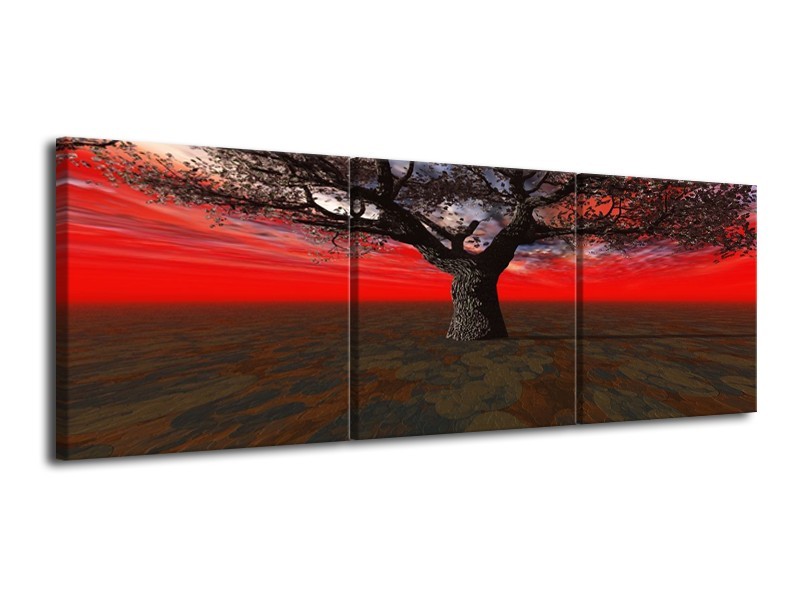 Glas schilderij Boom | Rood, Bruin, Zwart | 120x40cm 3Luik