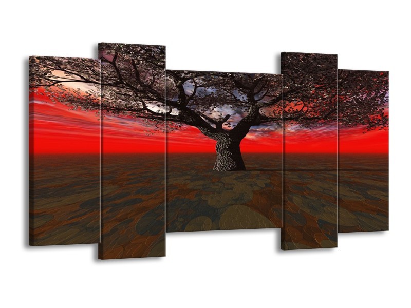 Glas schilderij Boom | Rood, Bruin, Zwart | 120x65cm 5Luik