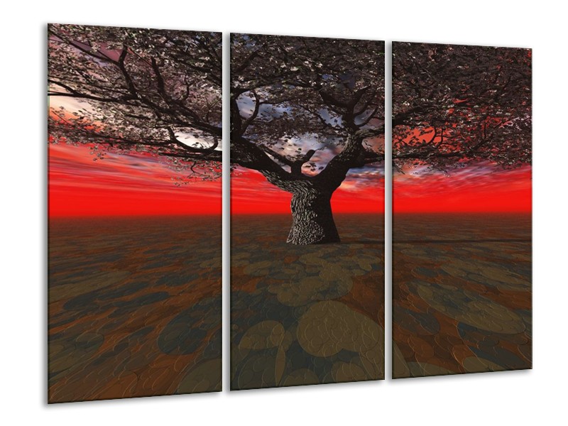 Glas schilderij Boom | Rood, Bruin, Zwart | 120x80cm 3Luik