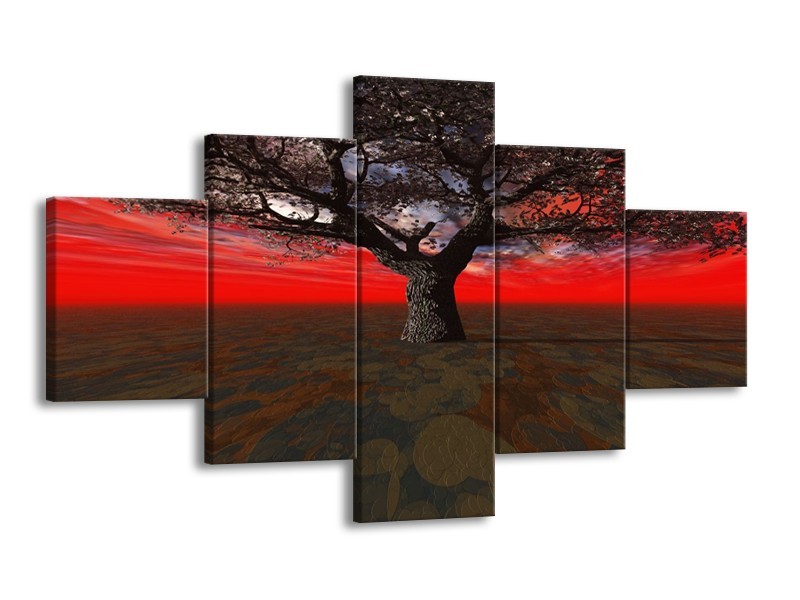Glas schilderij Boom | Rood, Bruin, Zwart | 125x70cm 5Luik