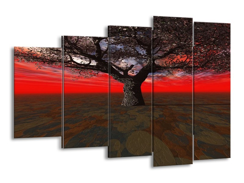 Glas schilderij Boom | Rood, Bruin, Zwart | 150x100cm 5Luik