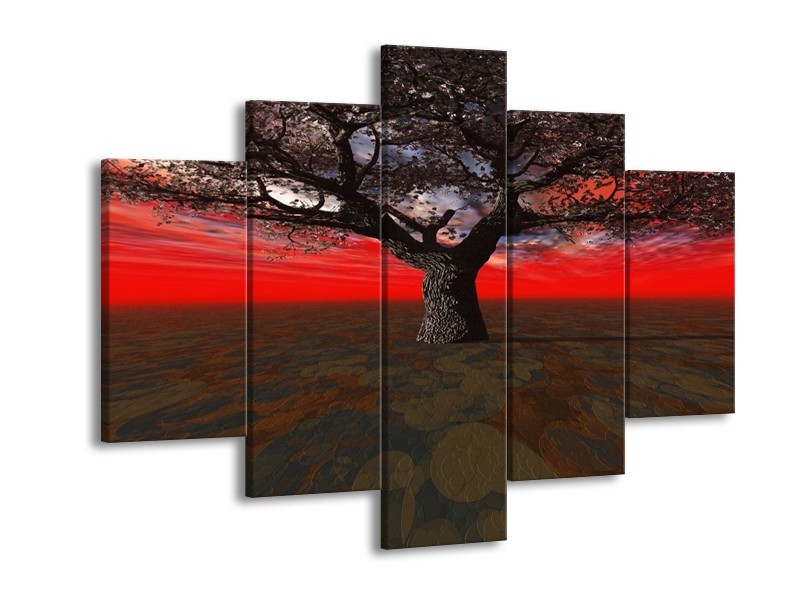 Glas schilderij Boom | Rood, Bruin, Zwart | 150x105cm 5Luik