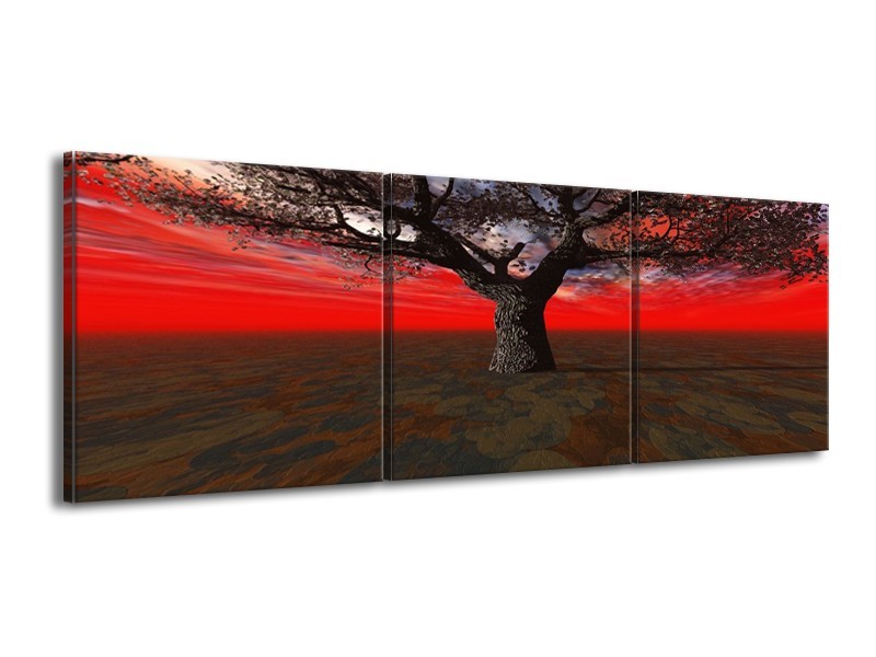 Glas schilderij Boom | Rood, Bruin, Zwart | 150x50cm 3Luik