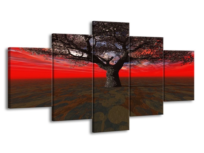 Glas schilderij Boom | Rood, Bruin, Zwart | 150x80cm 5Luik