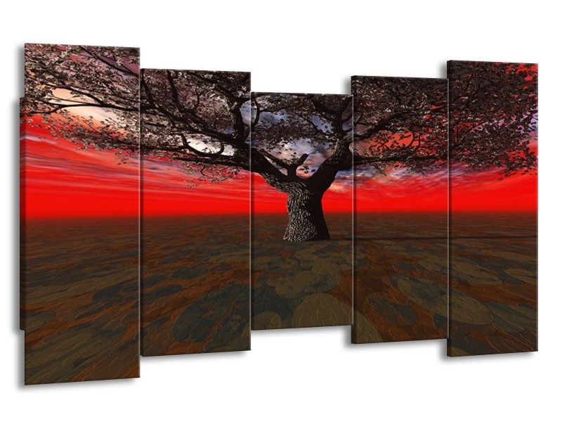 Glas schilderij Boom | Rood, Bruin, Zwart | 150x80cm 5Luik
