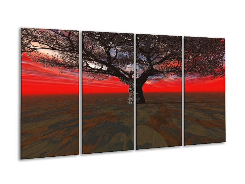 Canvas schilderij Boom | Rood, Bruin, Zwart | 160x80cm 4Luik