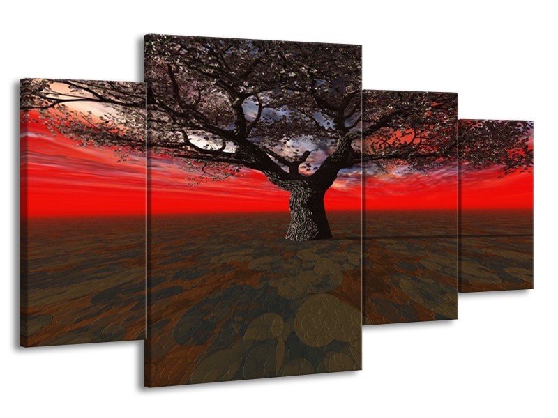 Glas schilderij Boom | Rood, Bruin, Zwart | 160x90cm 4Luik
