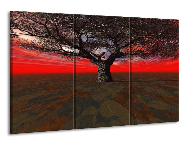 Glas schilderij Boom | Rood, Bruin, Zwart | 165x100cm 3Luik
