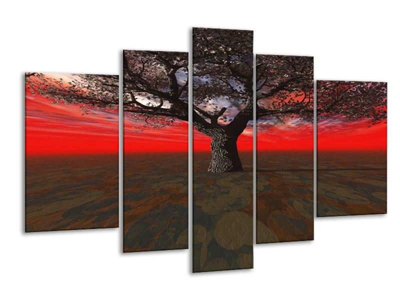 Glas schilderij Boom | Rood, Bruin, Zwart | 170x100cm 5Luik