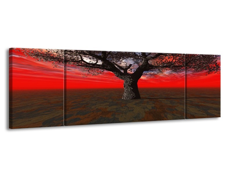 Glas schilderij Boom | Rood, Bruin, Zwart | 170x50cm 3Luik