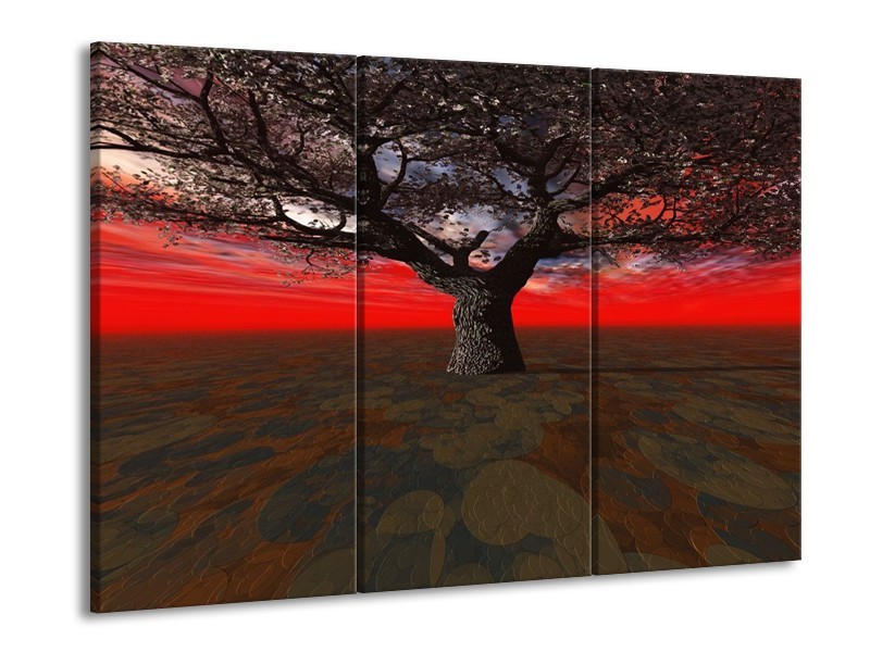 Glas schilderij Boom | Rood, Bruin, Zwart | 90x60cm 3Luik