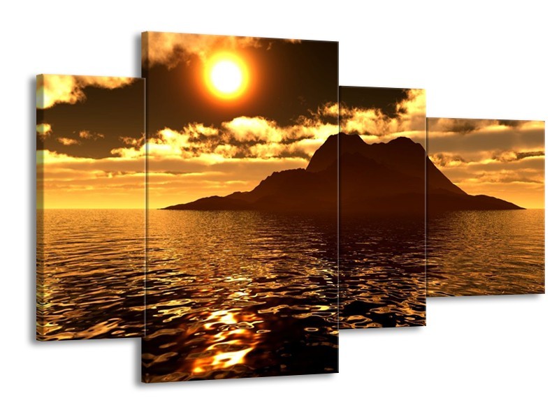 Glas schilderij Zonsondergang | Goud, Bruin, Geel | 120x75cm 4Luik