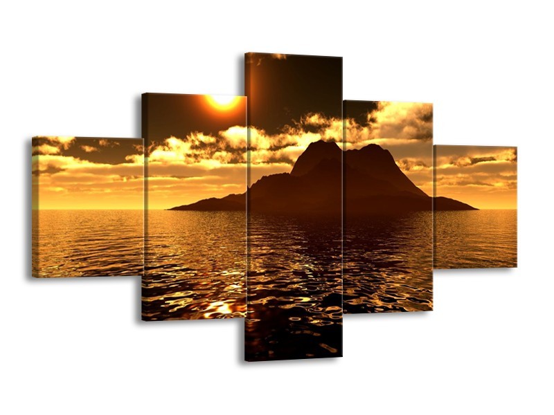 Glas schilderij Zonsondergang | Goud, Bruin, Geel | 125x70cm 5Luik