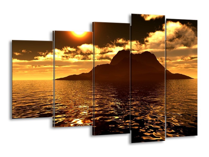 Glas schilderij Zonsondergang | Goud, Bruin, Geel | 150x100cm 5Luik