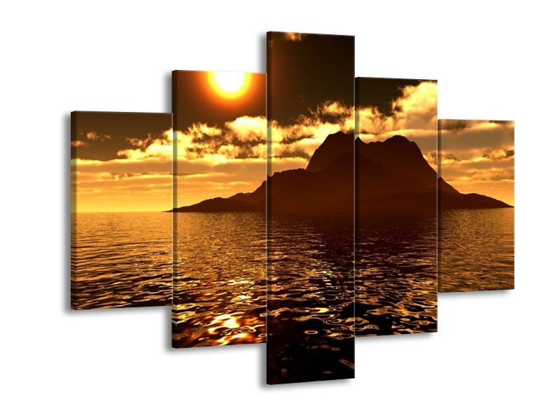 Glas schilderij Zonsondergang | Goud, Bruin, Geel | 150x105cm 5Luik