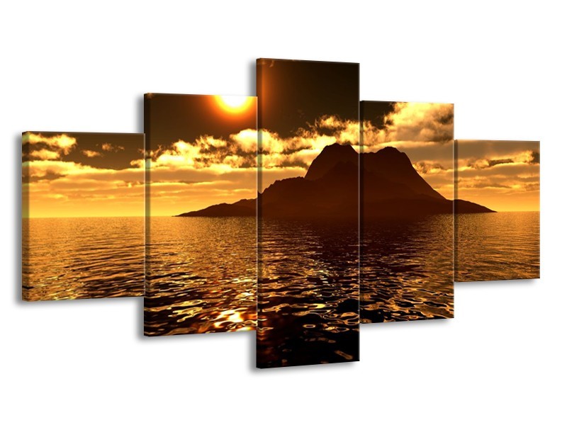 Glas schilderij Zonsondergang | Goud, Bruin, Geel | 150x80cm 5Luik