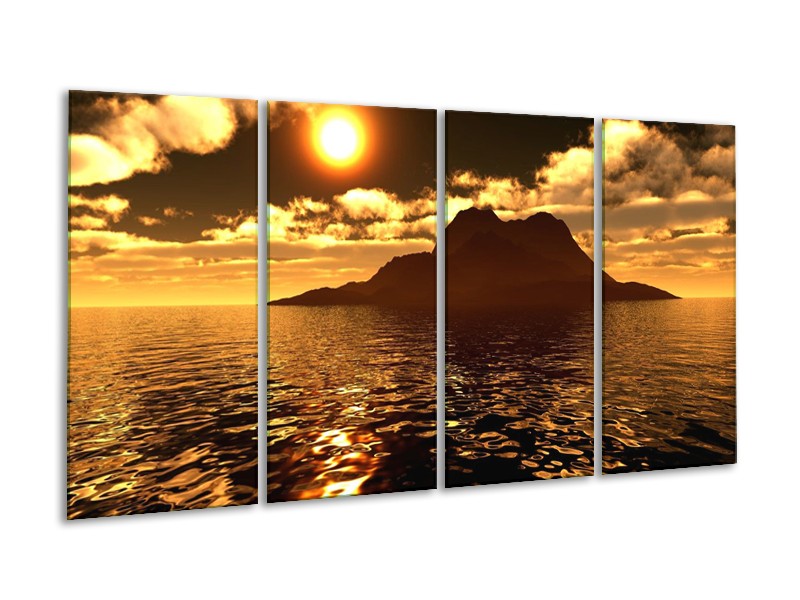 Glas schilderij Zonsondergang | Goud, Bruin, Geel | 160x80cm 4Luik