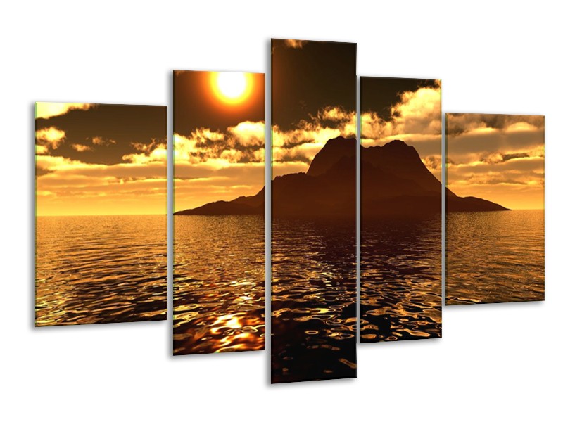 Glas schilderij Zonsondergang | Goud, Bruin, Geel | 170x100cm 5Luik