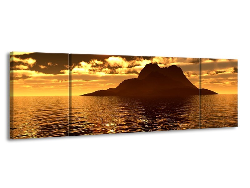 Glas schilderij Zonsondergang | Goud, Bruin, Geel | 170x50cm 3Luik