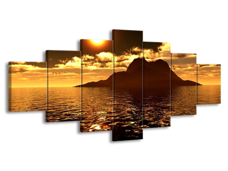 Glas schilderij Zonsondergang | Goud, Bruin, Geel | 210x100cm 7Luik