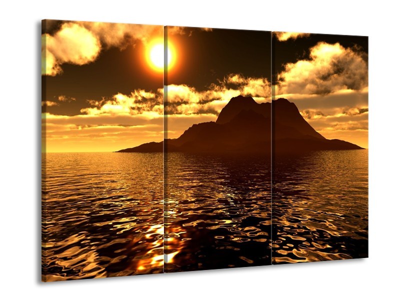 Glas schilderij Zonsondergang | Goud, Bruin, Geel | 90x60cm 3Luik