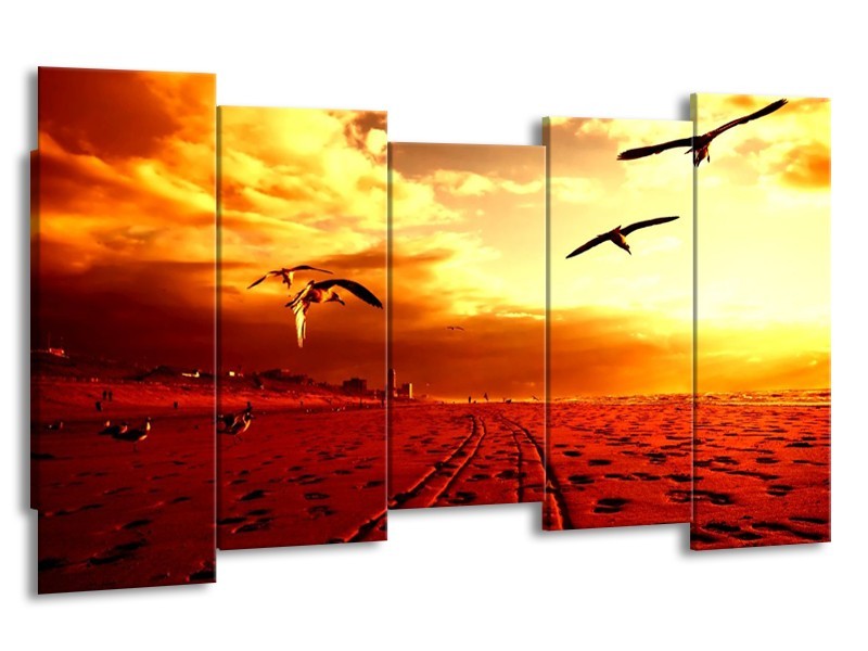 Glas schilderij Vogels | Rood, Geel, Wit | 150x80cm 5Luik