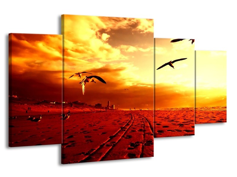 Canvas schilderij Vogels | Rood, Geel, Wit | 160x90cm 4Luik