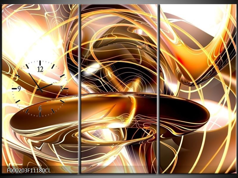 Klok schilderij Abstract | Goud, Geel, Bruin | 111x80cm 3Luik